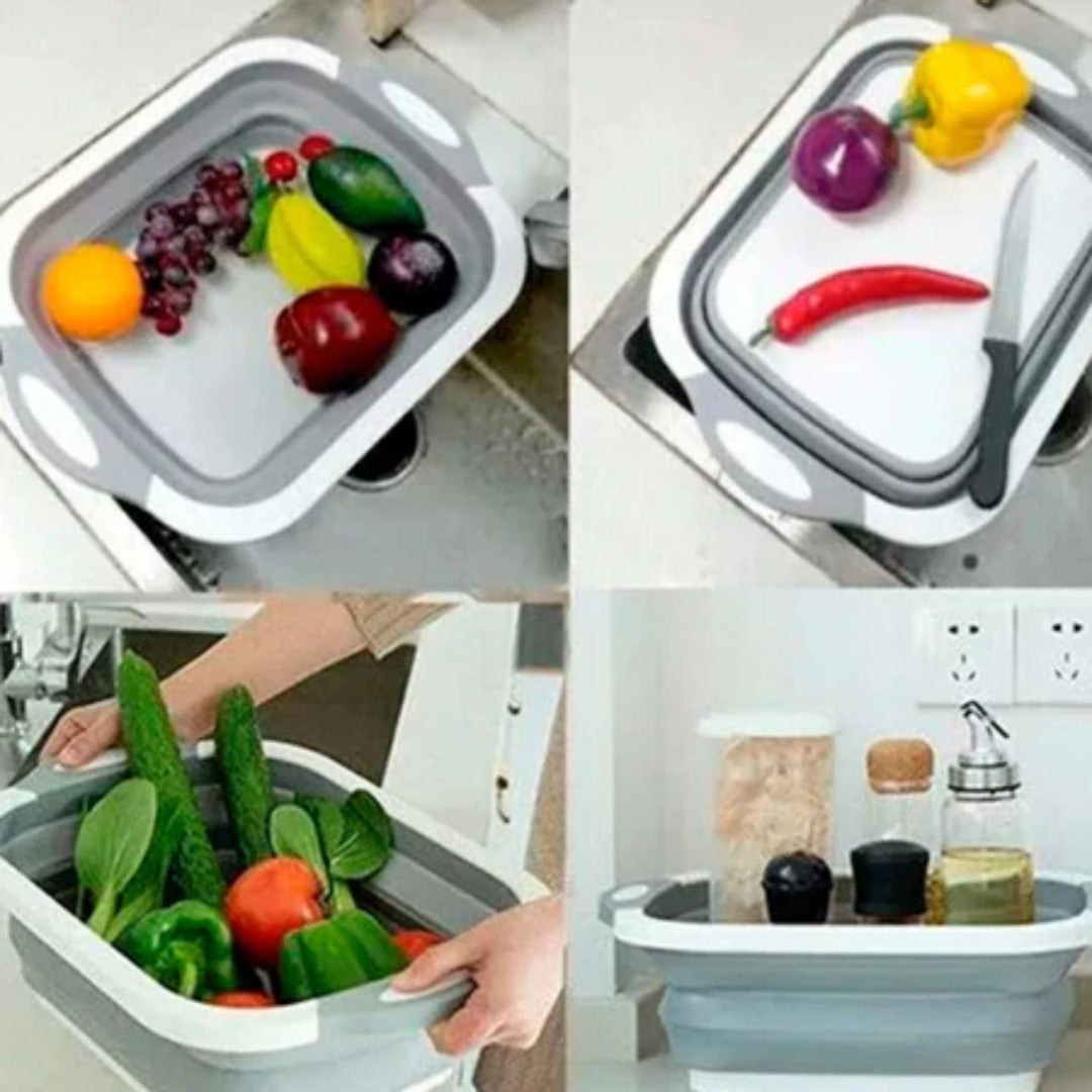 🍅 MultiChef 3 em 1™ – Bacia Retrátil, Tábua de Corte e Escorredor em um Só Produto!