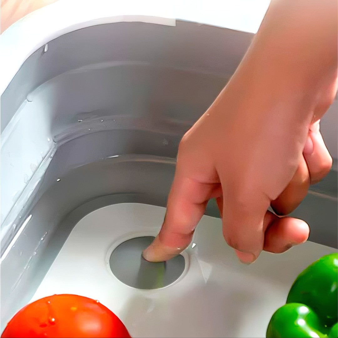 🍅 MultiChef 3 em 1™ – Bacia Retrátil, Tábua de Corte e Escorredor em um Só Produto!
