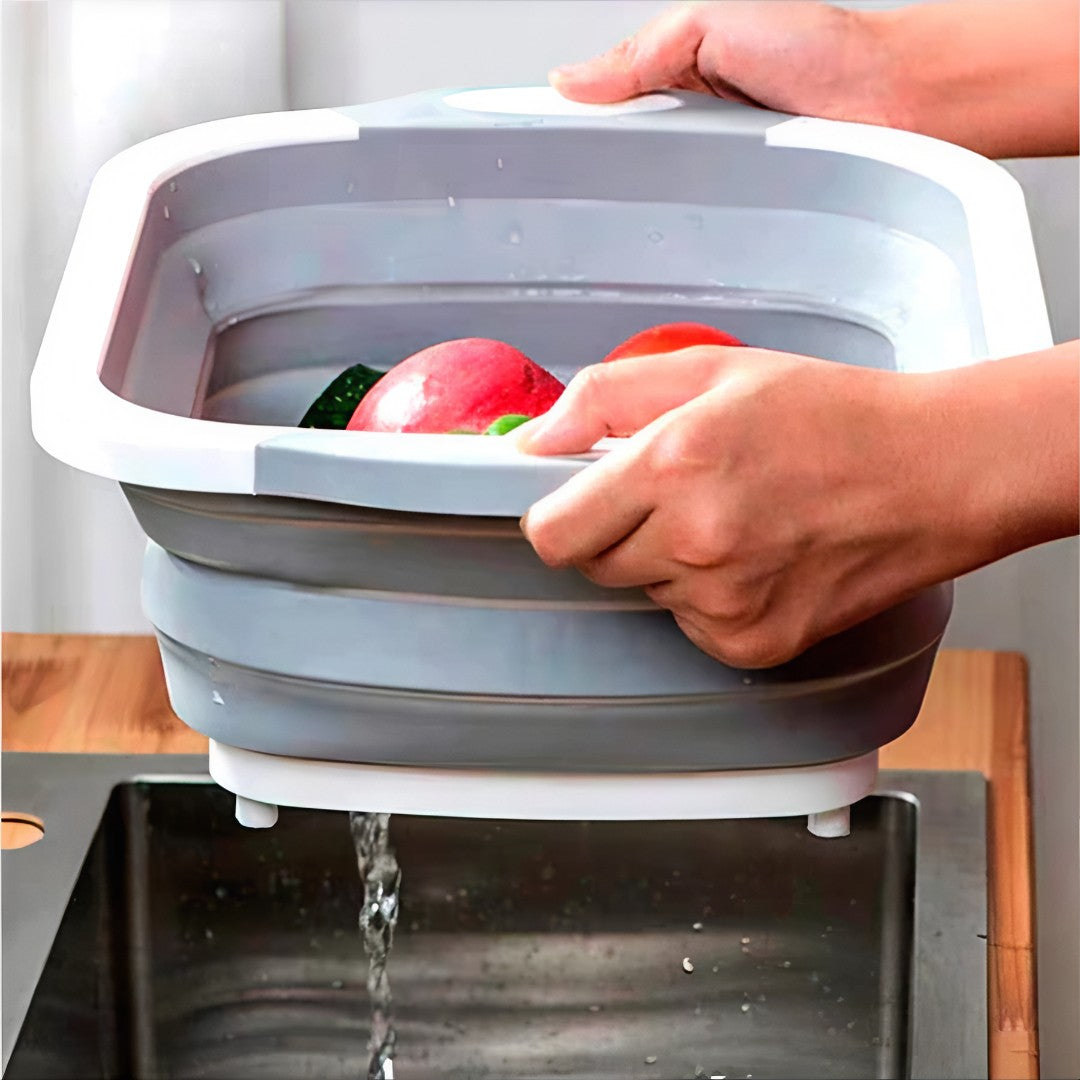 🍅 MultiChef 3 em 1™ – Bacia Retrátil, Tábua de Corte e Escorredor em um Só Produto!