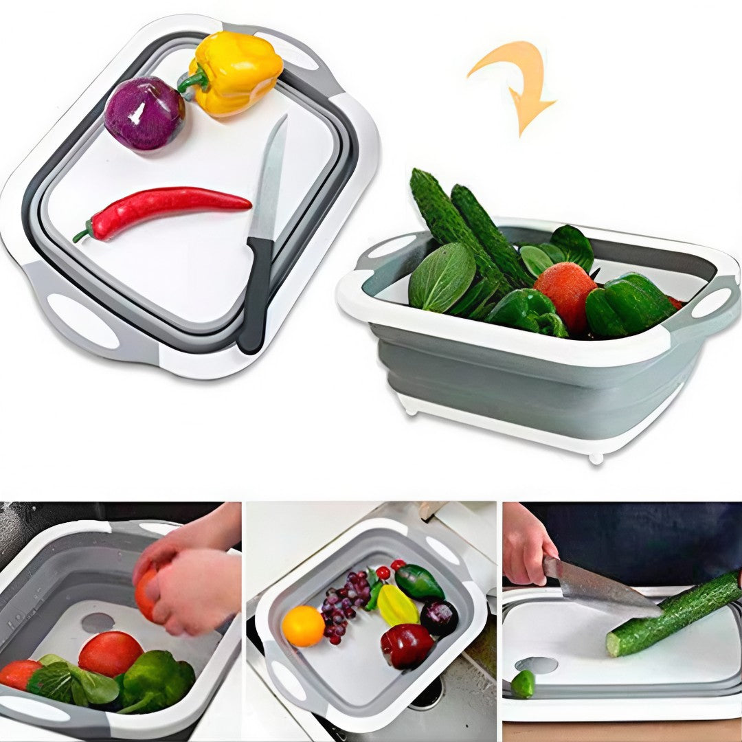 🍅 MultiChef 3 em 1™ – Bacia Retrátil, Tábua de Corte e Escorredor em um Só Produto!