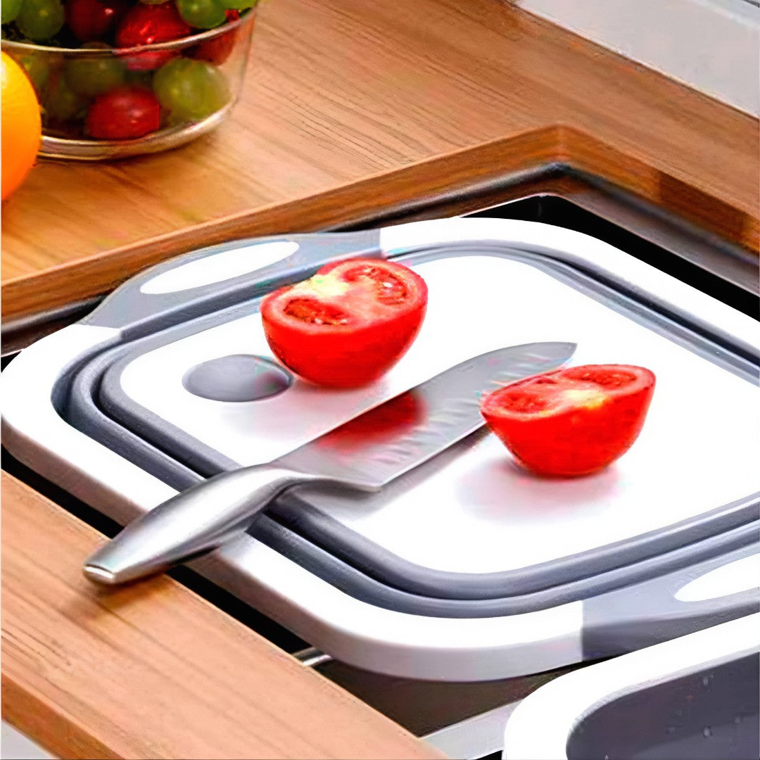 🍅 MultiChef 3 em 1™ – Bacia Retrátil, Tábua de Corte e Escorredor em um Só Produto!