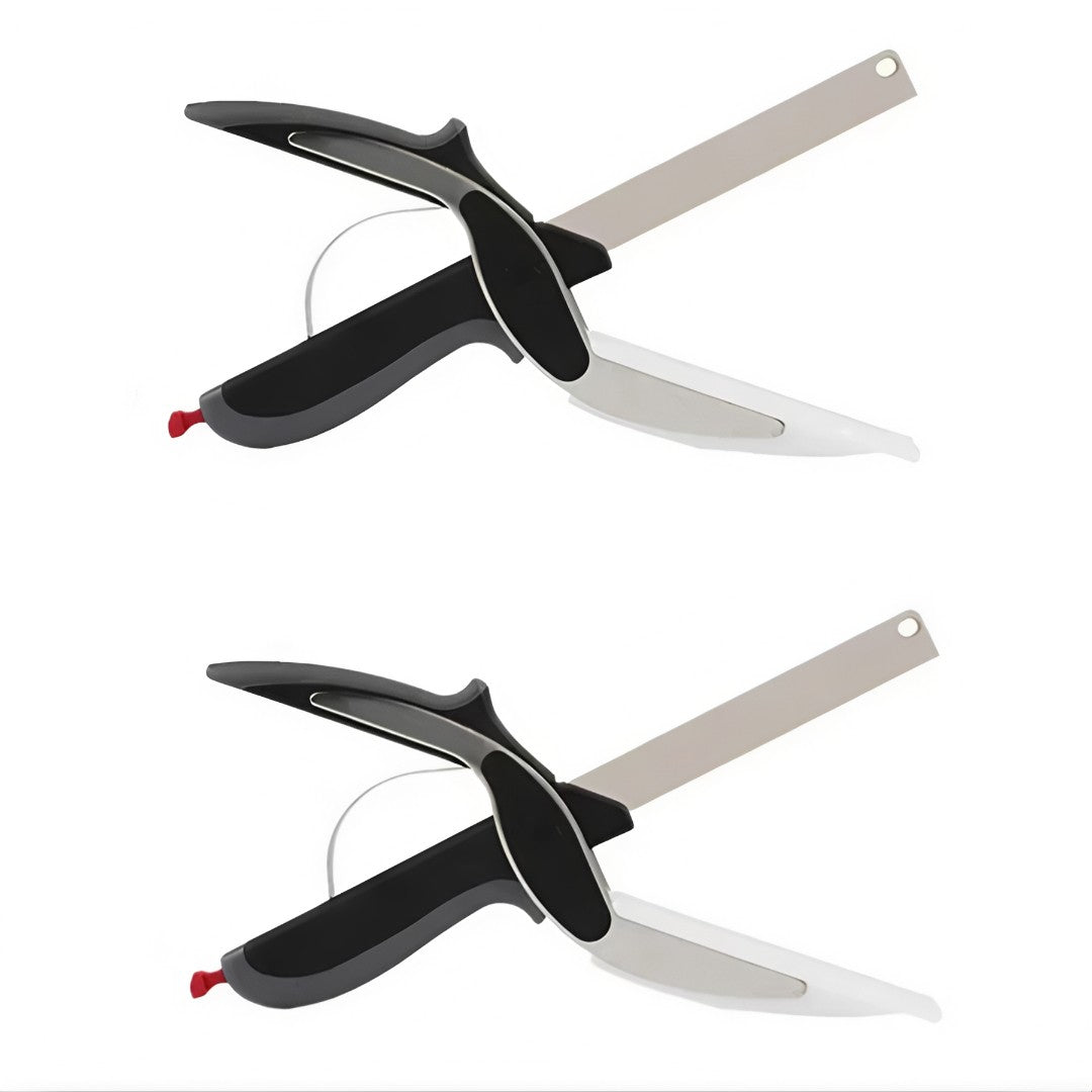 🔪 MultiChef™ – Tesoura Fatiadora 2 em 1 com Tábua Embutida em Aço Inox