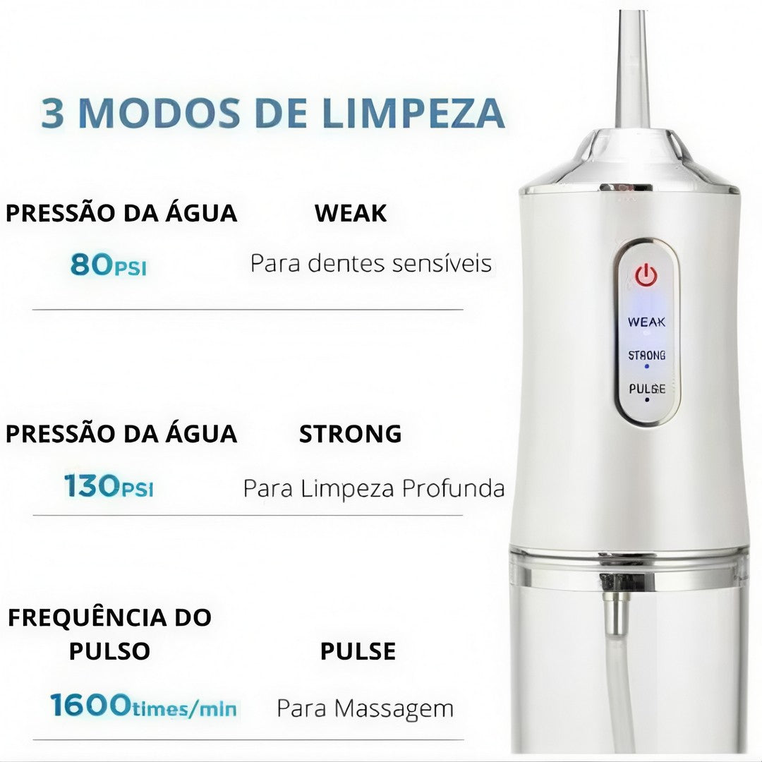 💧 AquaSmile™ – Irrigador Oral Portátil com 3 Modos de Limpeza