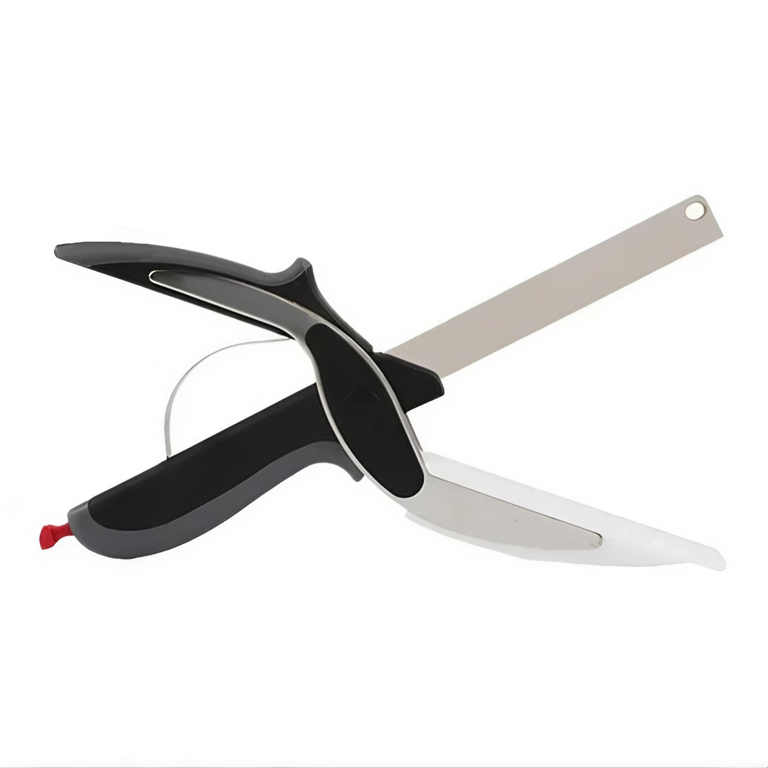 🔪 MultiChef™ – Tesoura Fatiadora 2 em 1 com Tábua Embutida em Aço Inox