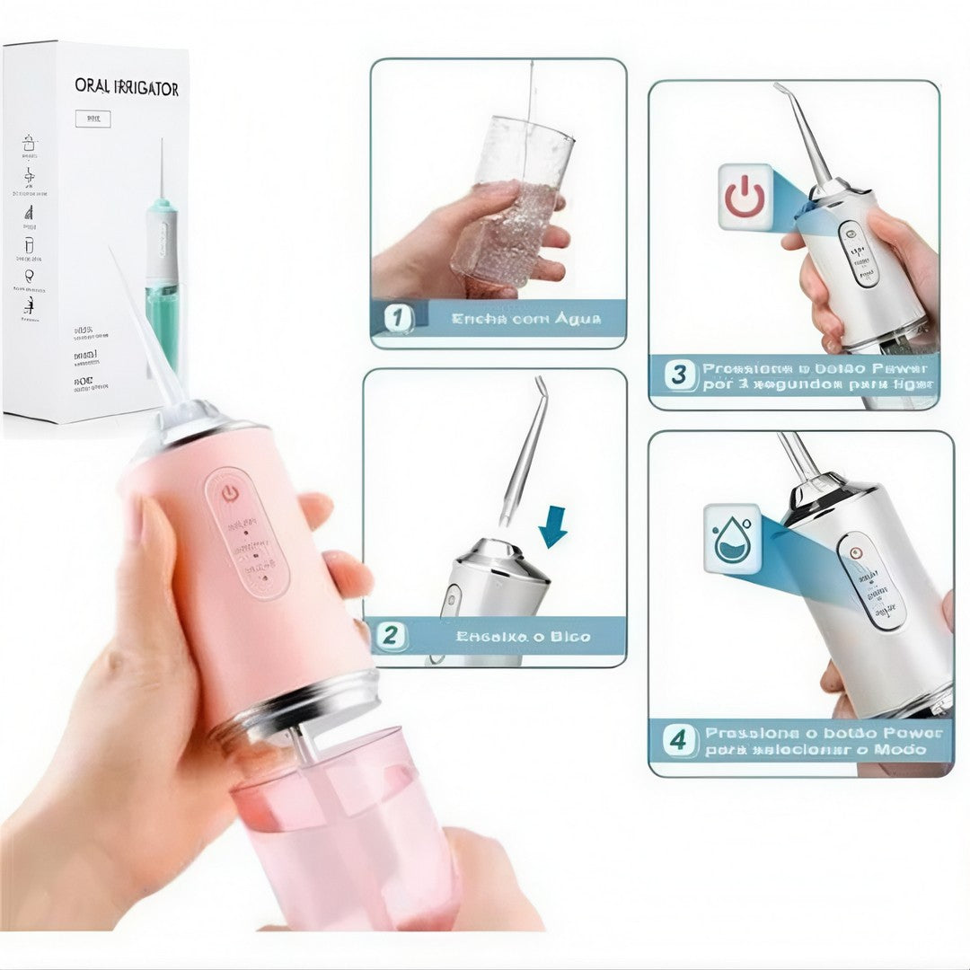 💧 AquaSmile™ – Irrigador Oral Portátil com 3 Modos de Limpeza