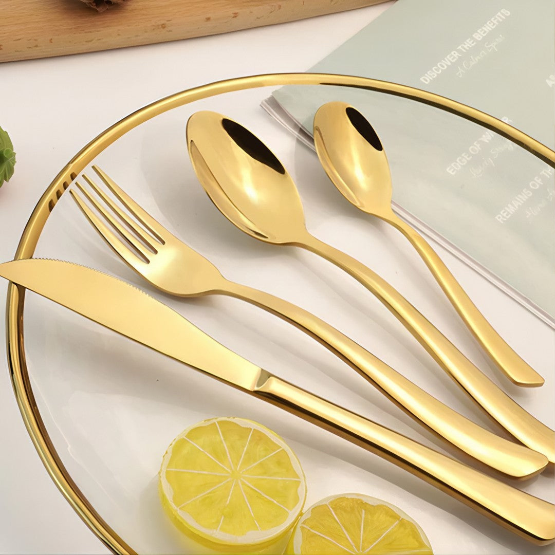 GoldenSet – Kit 18 Talheres em Aço Inox Dourado